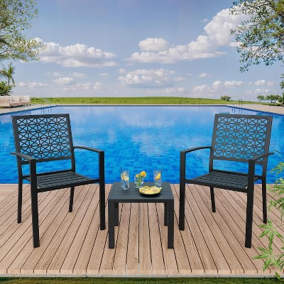 3 Pieces Patio Furniture Set, Metal Outdoor Furniture with 2 Chairs and Coffee Table, Modern Bistro Set for Garden, Balcony, Porch