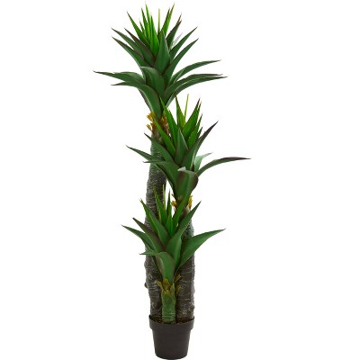 Nearly Natural 5-ft Decorative Yucca Artificial Tree in Black Planter