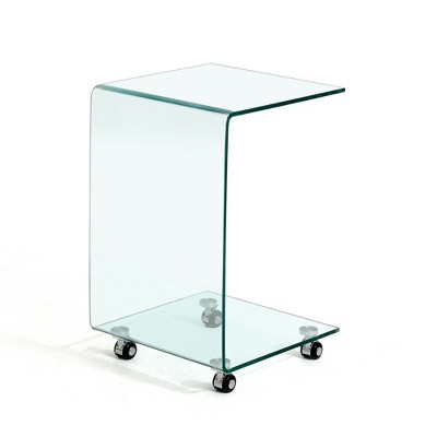 Lirago C-Shaped Clear Tempered Glass Side Table-Multi-Purpose End Table Minimalist Design 15.7"Wx15.7"Lx24.4"H