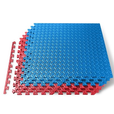 Foam Interlocking Exercise Mat for Fitness with Non-Slip Surface, Easy to Clean, Red & Blue