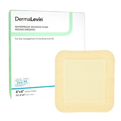 DermaLevin Adhesive with Border Foam Dressing, 6 x 6 Inch
