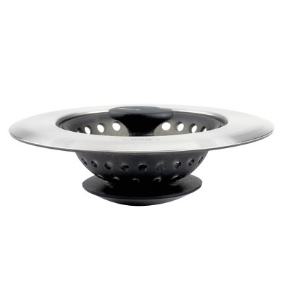 OXO Silicone Sink Strainer with Stopper: Black, Stainless Steel, Kitchen Drain Plug, Dishwasher-Safe, 4.3" Diameter