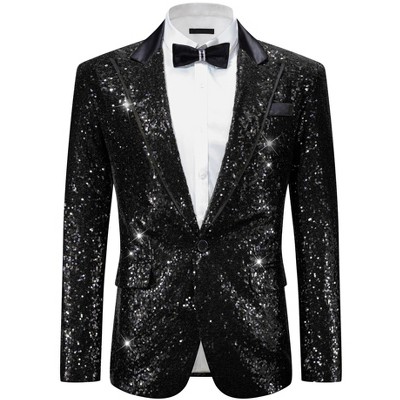 Lars Amadeus Men's Peak Lapel Disco Prom Wedding Party Tuxedo Sequin Blazer