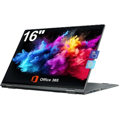 jumper 16 inch Convertible laptop，2 in 1 Laptop Computer with FHD 360 Degree Touchscreen, 16GB RAM 640GB Storage, Celeron N5095, Fingerprint Reader