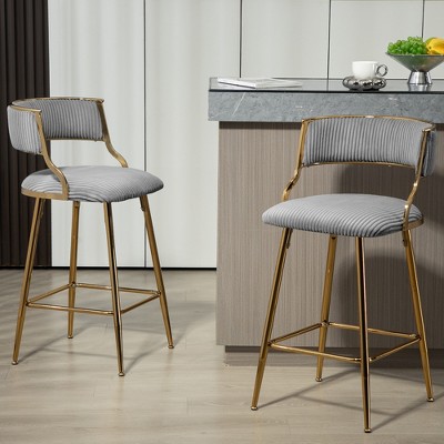 Lyngins Corduroy Bar Stools Set of 2,Counter Height Bar Chairs with Golden Chromed Base and Footrest,Accent Chair for Kitchen Island,Cafe