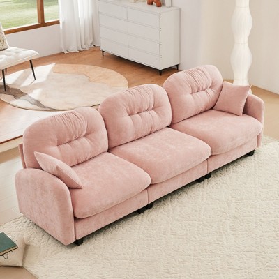107" Beige Three-Seater Modular Sectional Couch Soft Chenille Fabric High-Density Foam High Quality Wooden Base for Living Rooms