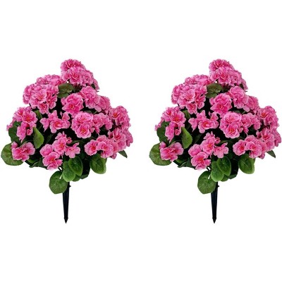 2PCS Artificial Lavender Begonia Ball Trees 23" UV Resistant Fake Evergreen Shrubs Bushes Plants for Front Porch Garden