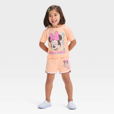 Toddler Girls' 2pc Disney Minnie Mouse T-Shirt & Retro Knit Shorts Set - Orange