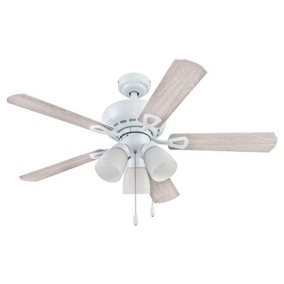 Portage Bay Miller Park 44 Inch Indoor Home Ceiling Fan with LED Light Fixture & 5 Reversible Blades, White Finish with Gray Oak/WhiteBlades