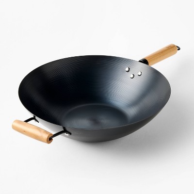 13.5" Carbon Steel Wok Dark Gray - Figmint™: 6 Qt Capacity, Hand Wash, Gas & Electric Compatible