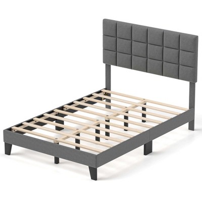 Costway Full/Queen/King Size Bed Frame Modern Linen Fabric Upholstered Platform Bed with Headboard