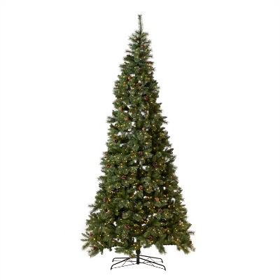 Nearly Natural 11-ft White Mountain Pine Artificial Christmas Tree with 1050 Clear LED Lights, Pine Cones and 2395 Bendable Branches