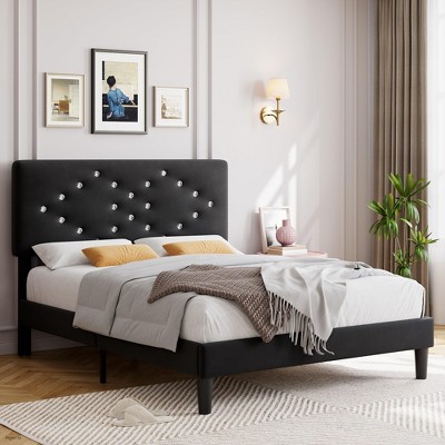 Coucheta Upholstered Platform Bed with Storage, Button Tufted Headboard & Wooden Slats, No Box Spring Needed