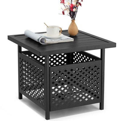 COWLOWN Black Small Metal Square Patio Bistro Side Table, Great for Garden, Pool, Deck Outdoor Areas