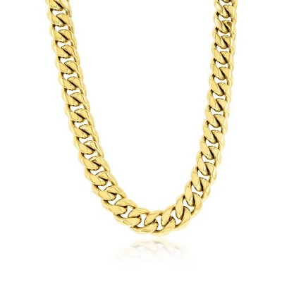 Metallo Mens Stainless Steel 14mm Miami Cuban Chain Necklace - Gold Plated - Gold - 24 Inch
