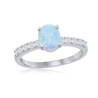 Opalata Sterling Silver Oval Opal and CZ Ring - Available Sizes:  9 ,  8 ,  7 ,  6