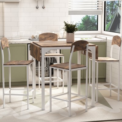 ChicFurnit Dining Set Counter Height Drop Leaf Table Set with Footrest Chairs for Kitchen Dining Room, Brown, 42.91"*35.24"*7.87"