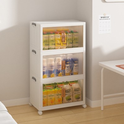 VECELO 66/53/41” Stackable Storage Bins with Lid and Lockable Wheels 5/4/3 Pack Foldable PP Storage Cabinet Home Organizer