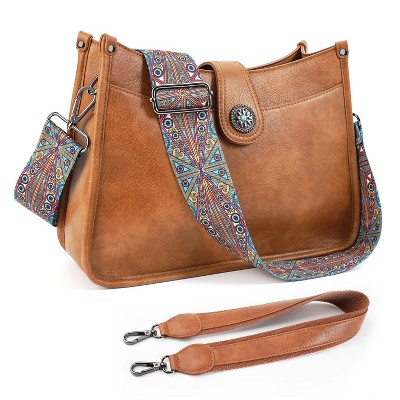 Crossbody Bags For Women Trendy, Vegan Leather Hobo Handbags Crossbody Purses Shoulder Bucket Bag with 2 Strap Brown