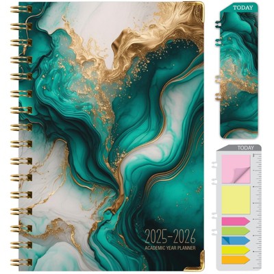Global Printed Products Hardcover AY 2025-2026 Fashion Planner - 5.5"x8" (Teal Gold Marble)