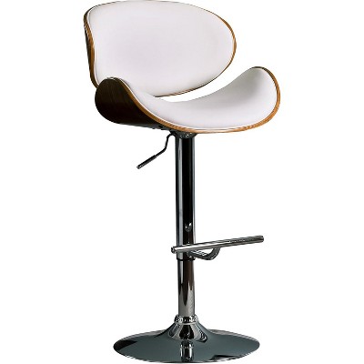 Modern Contemporary Swivel Walnut Bentwood Lift Adjustable Height Bar Stool with Curved Seat and Back (White)