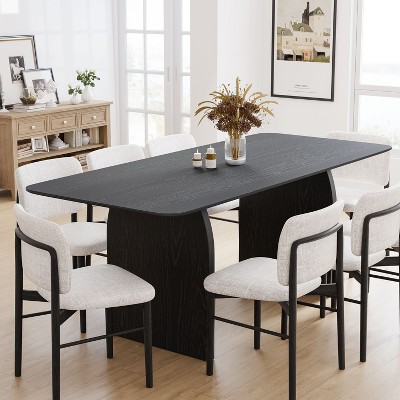 67" Farmhouse Rectangle Black Dining Table for 4-6 People with Round Arched Table Legs for Dining Room and Living Room