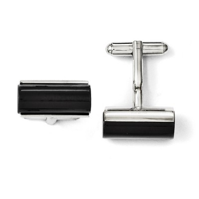 Black Bow Jewelry Men's Black Agate and Stainless Steel Cylindrical Cuff Links
