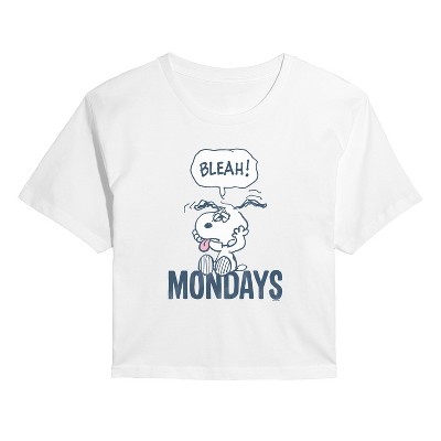 Women's - Peanuts - Bleah Mondays Snoopy -Juniors Cropped Graphic T-Shirt Cropped Graphic T-Shirt