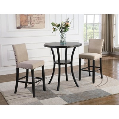 NicBex Dining Room Table for 2 Morden 36" Round Dining Table Counter Height Table with Shelf and Brass Nail for Kitchen, Espresso