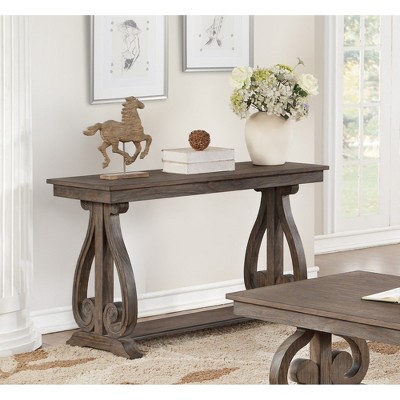 Classic Traditional Sofa Table with Bottom Shelf and Scrolled Base, Wooden Console Table for Living Room
