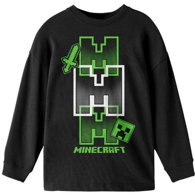 Minecraft Icon Repeated Boy's Black Long Sleeve Shirt