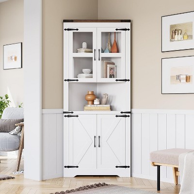 67" Tall Corner Cabinet with Storage, Corner Hutch with Glass Door and Adjustable Shelves