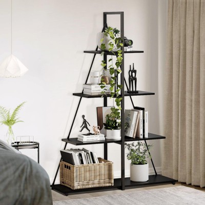 4 Tier Ladder Bookshelf, A-Frame Sailboat Style Bookcase with Open Shelves, Freestanding Display Book Shelf for Living Room, Bedroom, Home Office