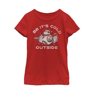 Girl's Star Wars The Last Jedi Christmas Cold BB-8 T-Shirt