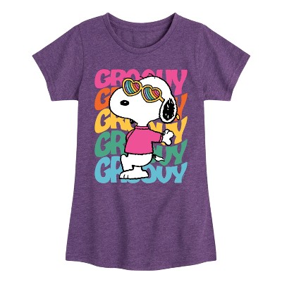 Girls' - Peanuts - Groovy Stacked Fitted Short Sleeve Graphic T-Shirt