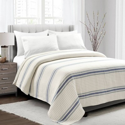 Farmhouse Stripe Kantha Pick Stitch Yarn Dyed Cotton Woven Single Quilt/Coverlet - Lush Décor
