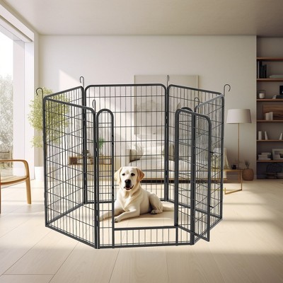 Whisen 31.7"H 6-Panel Pet Wire Fence & Pet Exercise Pen with Automatic Gravity Lock Gate, Floor Protection and Configurable Shape - Black
