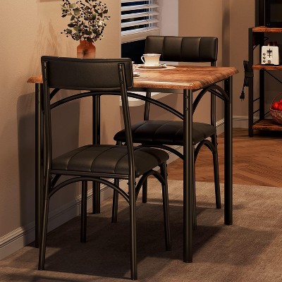 Dining Table Set for 2, Kitchen Table with 2 Upholstered Chairs, Wood Square Dining Table and Chairs Set for Small Space, Apartment, Dinner