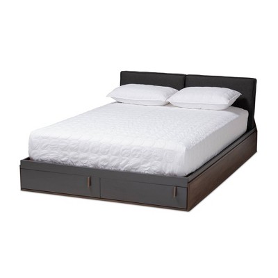 Queen Rikke Two-Tone Platform Bed with Drawers & Fabric Headboard - Baxton Studio