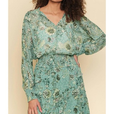 Women's Smocked Bottom Peasant Chiffon Blouse - mystree