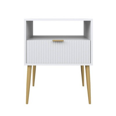 Nathan James Jacklyn Wood Fluted Nightstand with Drawer White: Modern Bedside Table, Laminate Surface