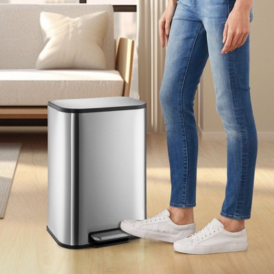 Kitchen Trash Can, Stainless Steel Garbage Can With Soft-Close Lid & Removable Inner Basket, Heavy Duty Hands-Free Odor-Proof Step Trash Can