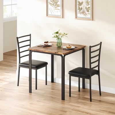 3-Piece Dining Set for 2 - Square Wood Table w/Upholstered Chairs, Space-Saving for Apartment/Home Office