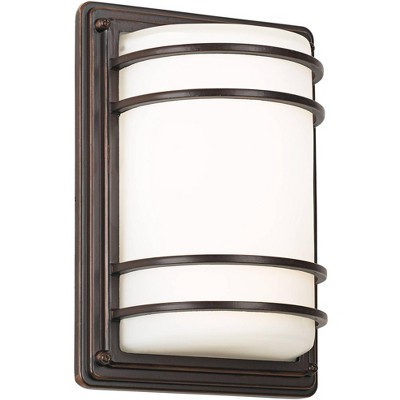 John Timberland Habitat Modern Wall Light Sconce Rubbed Bronze Hardwire 7 1/2" Fixture Opal Glass Shade for Bedroom Bathroom Vanity Reading Hallway