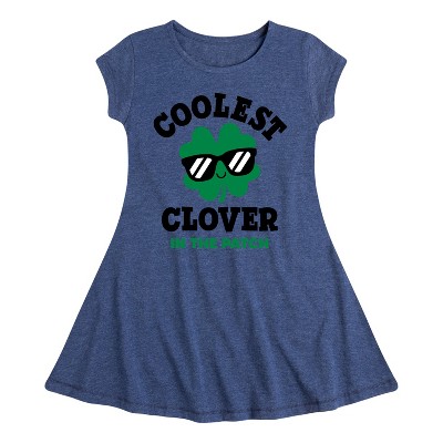 Girls' - Instant Message - St. Patrick's Day Coolest Clover in the Patch Fit & Flair Cap Sleeve Graphic Dress