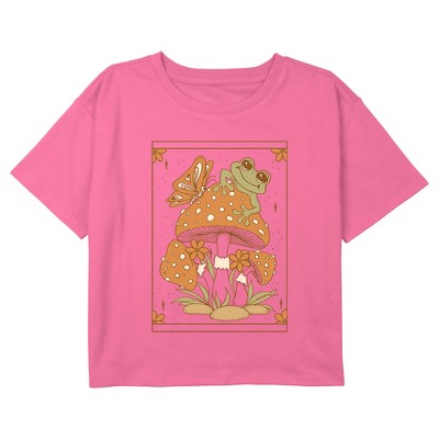Girl's Lost Gods Frog and Mushroom Tarot Card Graphic Graphic Cropped T-Shirt