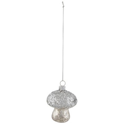 Northlight Sequined Mercury Glass Mushroom Christmas Ornament - 3.5" - Silver Finish