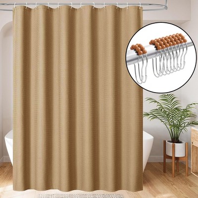 Home Mart Goods Brown Fabric Textured Glam luxury Shower Curtain With 12 Metal Roller Ball Hooks - 72" x 72"
