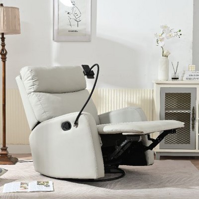 Kumasinova Modern 360° Swivel Recliner Chair, PU Upholstered Nursery Rocking Chair, Accent Chair for Living Room, Glider Chair with Phone Holder