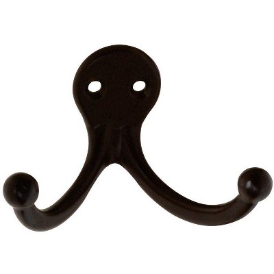 National Hardware 2.93 in. L Oil Rubbed Bronze Black Zinc Double Clothes Hook 35 lb. cap. - Case of 2